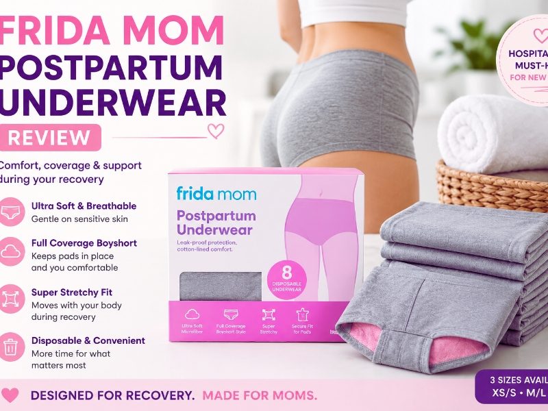 Frida Mom Postpartum Underwear review featuring disposable recovery underwear designed for comfort, support, and postpartum healing after childbirth