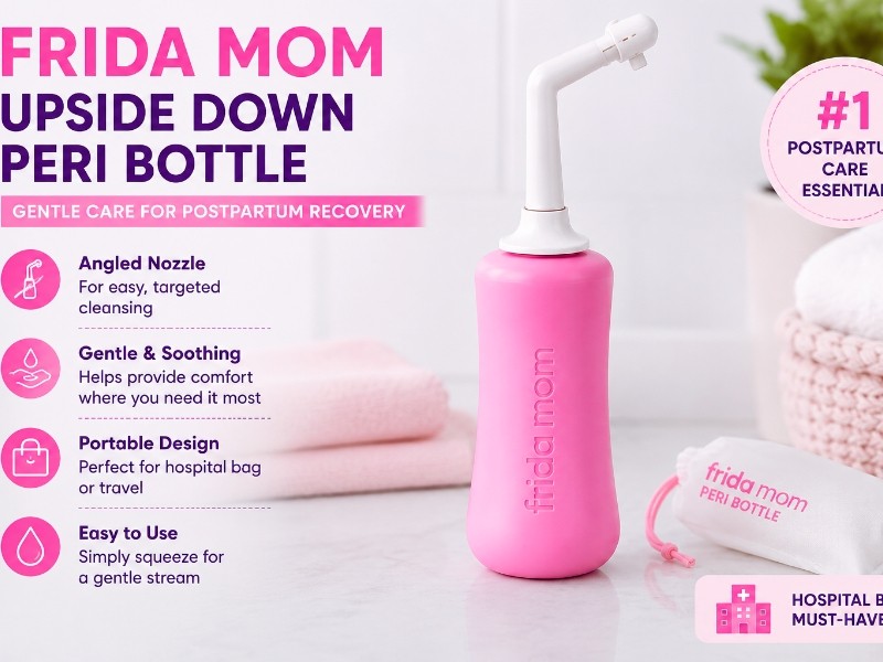 Frida Mom Upside Down Peri Bottle for postpartum recovery and hospital bag essentials for new moms