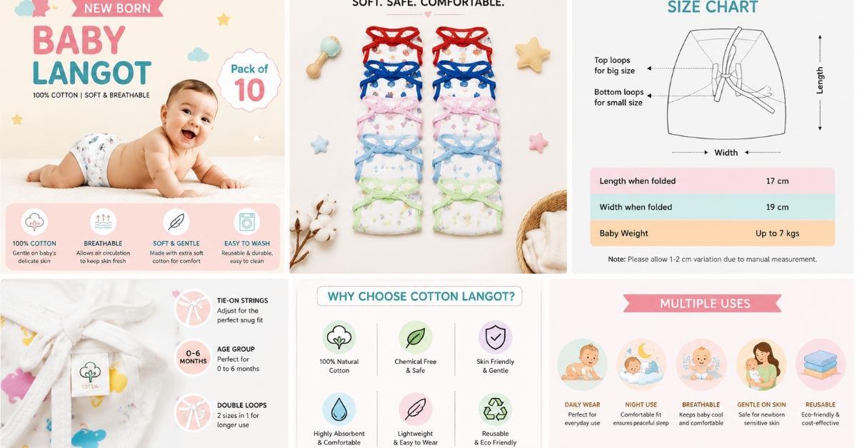 Soft cotton baby langot size guide for newborns