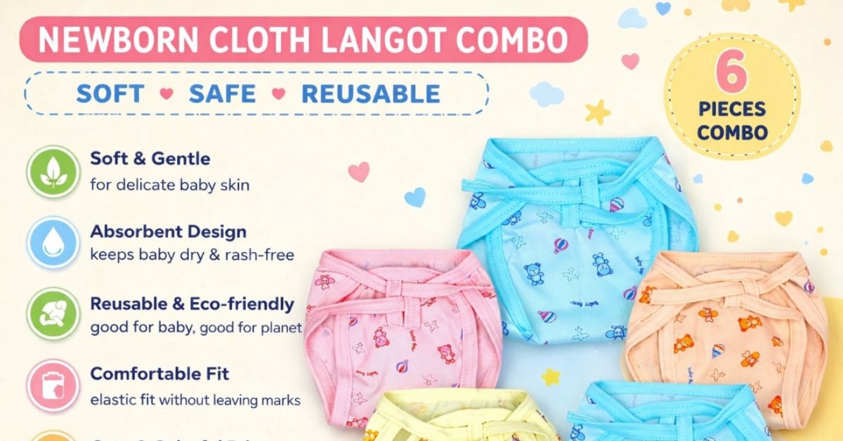 newborn cloth langot combo available in 6 and 8 pieces made from soft breathable hosiery cotton for newborn babies, reusable, comfortable and skin-friendly.